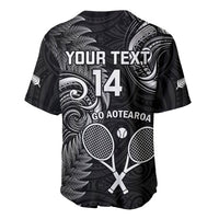 Custom New Zealand Tiki Tennis Baseball Jersey 2024 Aotearoa Tenehi Maori Silver Fern - Black LT14 - Polynesian Pride