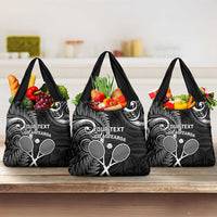 Custom New Zealand Tiki Tennis Grocery Bag Aotearoa Tenehi Maori Silver Fern - Black