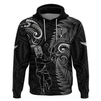 Custom New Zealand Tiki Tennis Zip Hoodie 2024 Aotearoa Tenehi Maori Silver Fern - Black LT14 Pullover Hoodie Black - Polynesian Pride