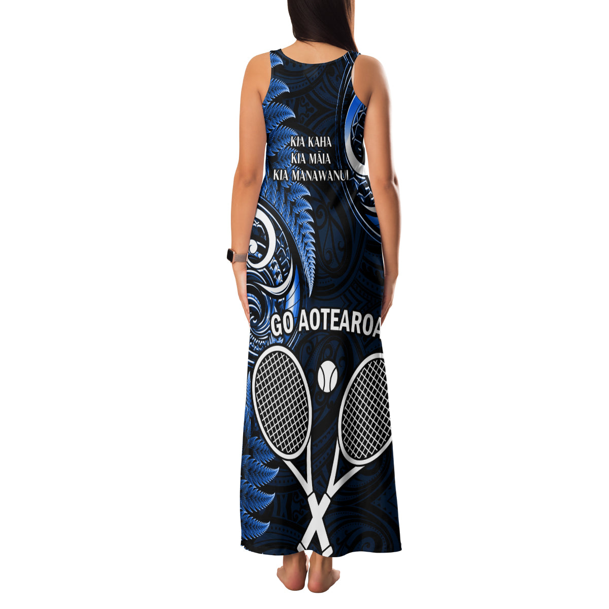 New Zealand Tiki Tennis Family Matching Tank Maxi Dress and Hawaiian Shirt 2024 Aotearoa Tenehi Maori Silver Fern - Blue LT14 - Polynesian Pride
