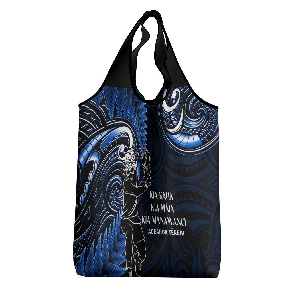 New Zealand Tiki Tennis Grocery Bag Aotearoa Tenehi Maori Silver Fern - Blue