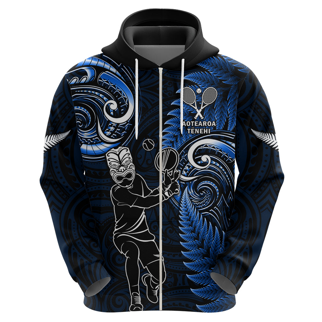 New Zealand Tiki Tennis Hoodie 2024 Aotearoa Tenehi Maori Silver Fern - Blue LT14 - Polynesian Pride