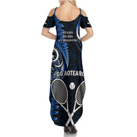New Zealand Tiki Tennis Summer Maxi Dress 2024 Aotearoa Tenehi Maori Silver Fern - Blue LT14 - Polynesian Pride