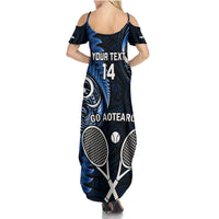 Custom New Zealand Tiki Tennis Family Matching Summer Maxi Dress and Hawaiian Shirt 2024 Aotearoa Tenehi Maori Silver Fern - Blue LT14 - Polynesian Pride