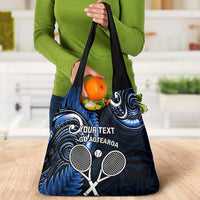 Custom New Zealand Tiki Tennis Grocery Bag Aotearoa Tenehi Maori Silver Fern - Blue