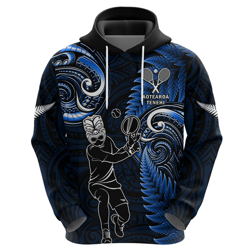 Custom New Zealand Tiki Tennis Hoodie 2024 Aotearoa Tenehi Maori Silver Fern - Blue LT14 - Polynesian Pride