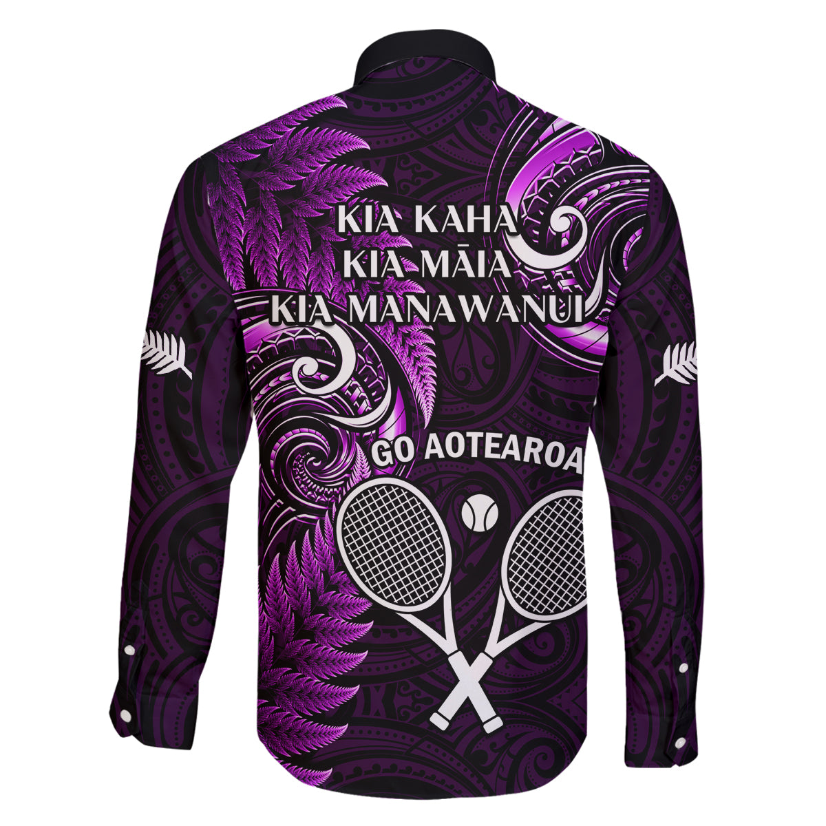 New Zealand Tiki Tennis Family Matching Mermaid Dress and Hawaiian Shirt 2024 Aotearoa Tenehi Maori Silver Fern - Purple LT14 - Polynesian Pride