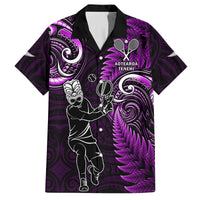 New Zealand Tiki Tennis Family Matching Tank Maxi Dress and Hawaiian Shirt 2024 Aotearoa Tenehi Maori Silver Fern - Purple LT14 Dad's Shirt - Short Sleeve Purple - Polynesian Pride