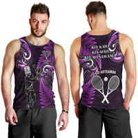 New Zealand Tiki Tennis Men Tank Top 2024 Aotearoa Tenehi Maori Silver Fern - Purple LT14 - Polynesian Pride