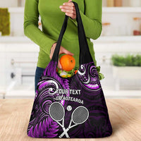 Custom New Zealand Tiki Tennis Grocery Bag Aotearoa Tenehi Maori Silver Fern - Purple