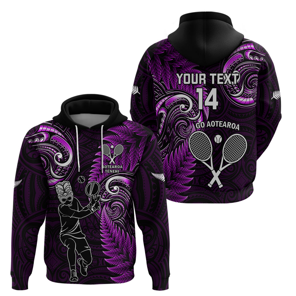 Custom New Zealand Tiki Tennis Hoodie 2024 Aotearoa Tenehi Maori Silver Fern - Purple LT14 - Polynesian Pride