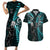 New Zealand Tiki Tennis Couples Matching Short Sleeve Bodycon Dress and Hawaiian Shirt 2024 Aotearoa Tenehi Maori Silver Fern - Turquoise LT14 Turquoise - Polynesian Pride