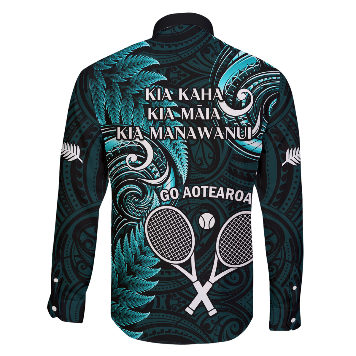 New Zealand Tiki Tennis Family Matching Short Sleeve Bodycon Dress and Hawaiian Shirt 2024 Aotearoa Tenehi Maori Silver Fern - Turquoise LT14 - Polynesian Pride