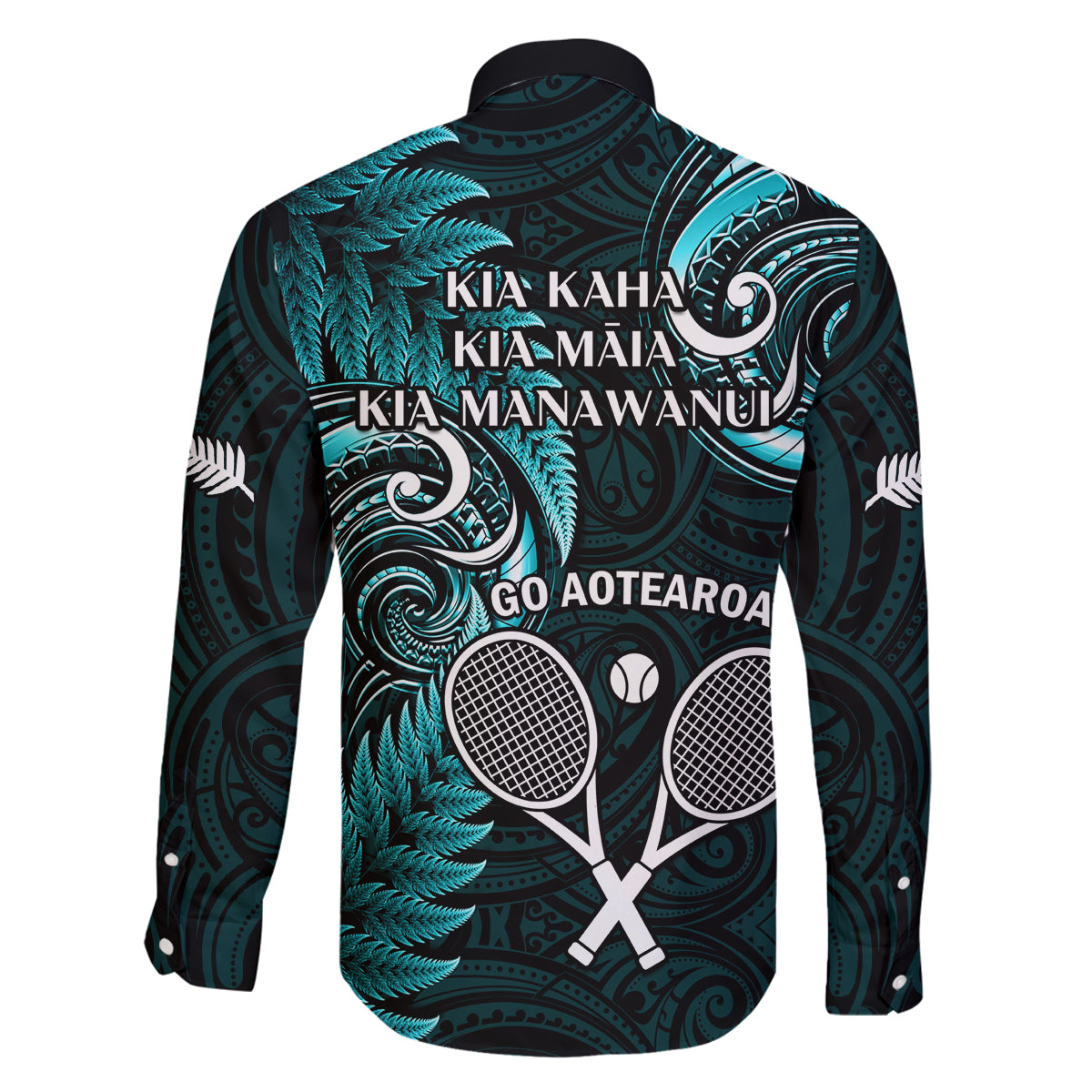 New Zealand Tiki Tennis Family Matching Tank Maxi Dress and Hawaiian Shirt 2024 Aotearoa Tenehi Maori Silver Fern - Turquoise LT14 - Polynesian Pride