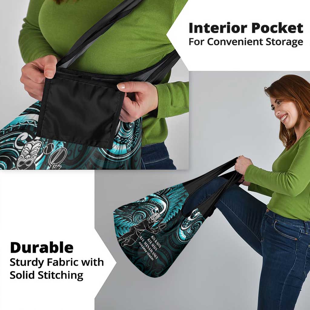 New Zealand Tiki Tennis Grocery Bag Aotearoa Tenehi Maori Silver Fern - Turquoise
