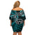 New Zealand Tiki Tennis Off Shoulder Short Dress 2024 Aotearoa Tenehi Maori Silver Fern - Turquoise LT14 - Polynesian Pride