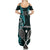 New Zealand Tiki Tennis Summer Maxi Dress 2024 Aotearoa Tenehi Maori Silver Fern - Turquoise LT14 - Polynesian Pride