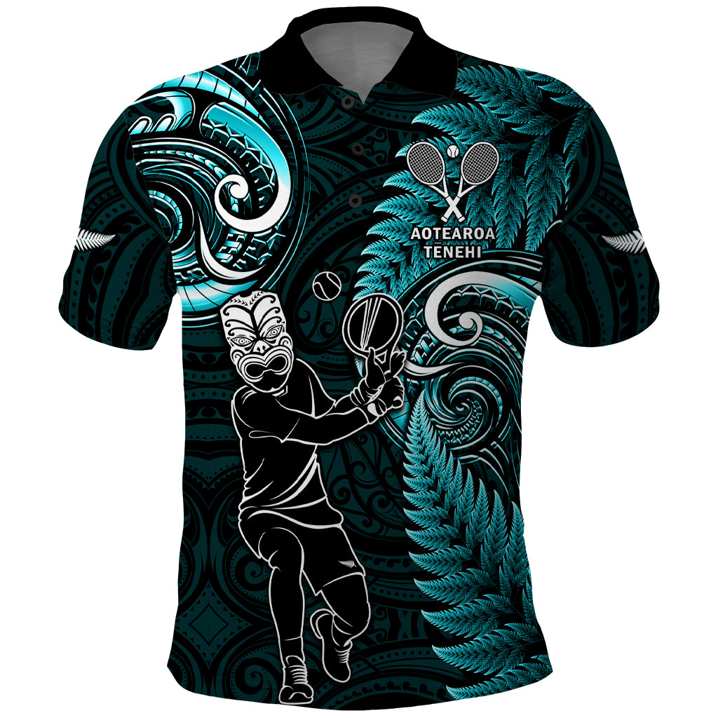 Custom New Zealand Tiki Tennis Polo Shirt 2024 Aotearoa Tenehi Maori Silver Fern - Turquoise LT14 Turquoise - Polynesian Pride