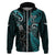 Custom New Zealand Tiki Tennis Zip Hoodie 2024 Aotearoa Tenehi Maori Silver Fern - Turquoise LT14 Zip Hoodie Turquoise - Polynesian Pride