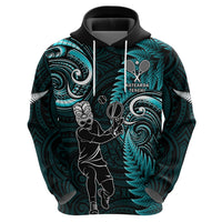 Custom New Zealand Tiki Tennis Zip Hoodie 2024 Aotearoa Tenehi Maori Silver Fern - Turquoise LT14 - Polynesian Pride