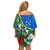 Personalised Halo Olaketa Solomon Islands Family Matching Off Shoulder Short Dress and Hawaiian Shirt Coat Of Arms With Tropical Flowers Flag Style LT14 - Polynesian Pride