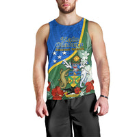 Personalised Halo Olaketa Solomon Islands Men Tank Top Coat Of Arms With Tropical Flowers Flag Style LT14 - Polynesian Pride