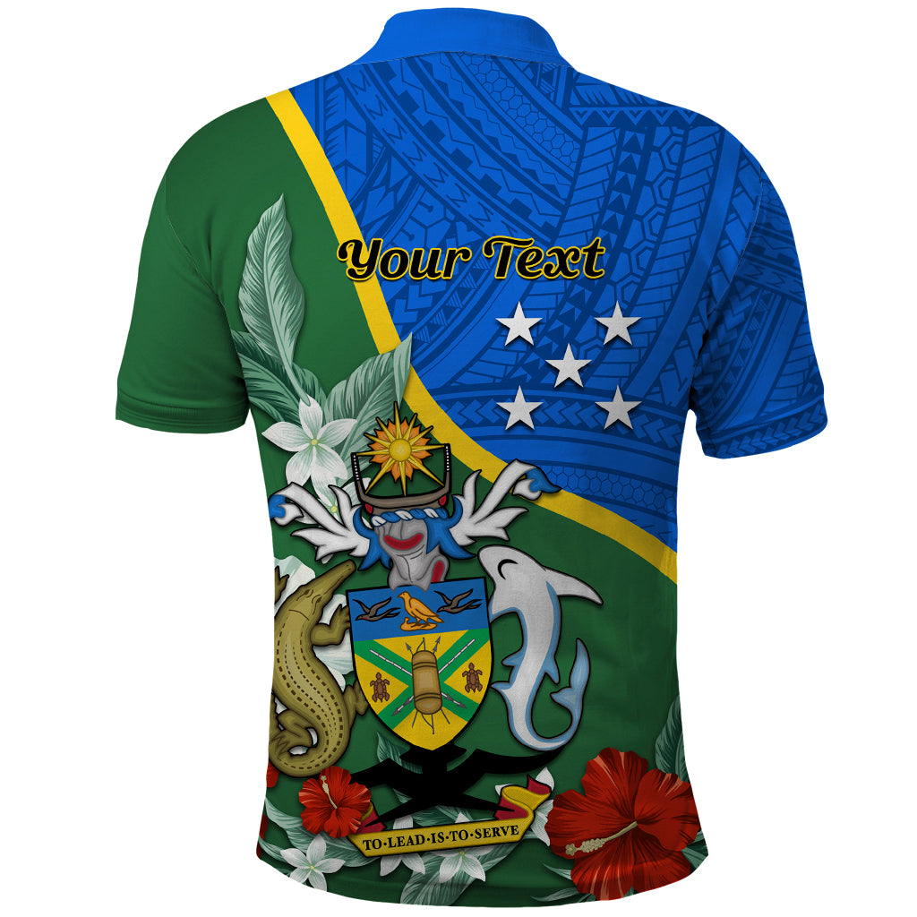 Personalised Halo Olaketa Solomon Islands Polo Shirt Coat Of Arms With Tropical Flowers Flag Style LT14 - Polynesian Pride