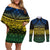 Halo Olaketa Solomon Islands Couples Matching Off Shoulder Short Dress and Long Sleeve Button Shirt Melanesian Tribal Pattern Gradient Version LT14 Black - Polynesian Pride