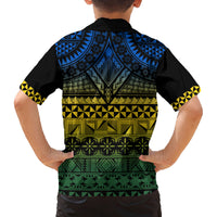 Halo Olaketa Solomon Islands Family Matching Off Shoulder Short Dress and Hawaiian Shirt Melanesian Tribal Pattern Gradient Version LT14 - Polynesian Pride