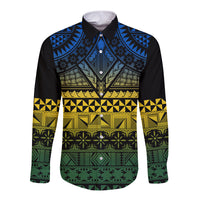 Halo Olaketa Solomon Islands Long Sleeve Button Shirt Melanesian Tribal Pattern Gradient Version LT14 Unisex Black - Polynesian Pride