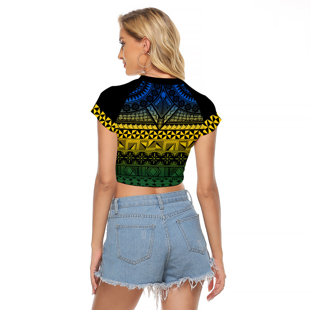 Halo Olaketa Solomon Islands Raglan Cropped T Shirt Melanesian Tribal Pattern Gradient Version LT14 - Polynesian Pride