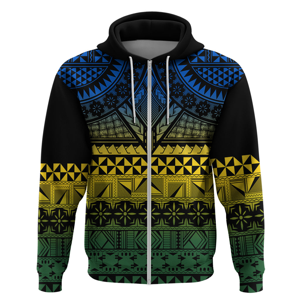 Halo Olaketa Solomon Islands Zip Hoodie Melanesian Tribal Pattern Gradient Version LT14 Zip Hoodie Black - Polynesian Pride