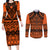 Halo Olaketa Solomon Islands Couples Matching Long Sleeve Bodycon Dress and Long Sleeve Button Shirt Melanesian Tribal Pattern Orange Version LT14 Orange - Polynesian Pride