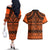 Halo Olaketa Solomon Islands Couples Matching Off The Shoulder Long Sleeve Dress and Hawaiian Shirt Melanesian Tribal Pattern Orange Version LT14 - Polynesian Pride