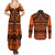 Halo Olaketa Solomon Islands Couples Matching Summer Maxi Dress and Long Sleeve Button Shirt Melanesian Tribal Pattern Orange Version LT14 - Polynesian Pride