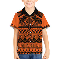 Halo Olaketa Solomon Islands Family Matching Off Shoulder Short Dress and Hawaiian Shirt Melanesian Tribal Pattern Orange Version LT14 Son's Shirt Orange - Polynesian Pride