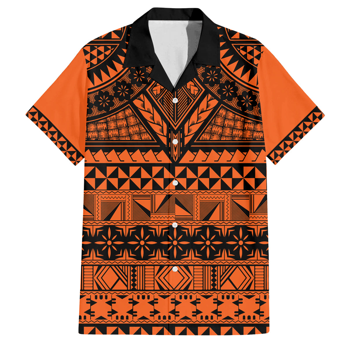 Halo Olaketa Solomon Islands Family Matching Summer Maxi Dress and Hawaiian Shirt Melanesian Tribal Pattern Orange Version LT14 Dad's Shirt - Short Sleeve Orange - Polynesian Pride