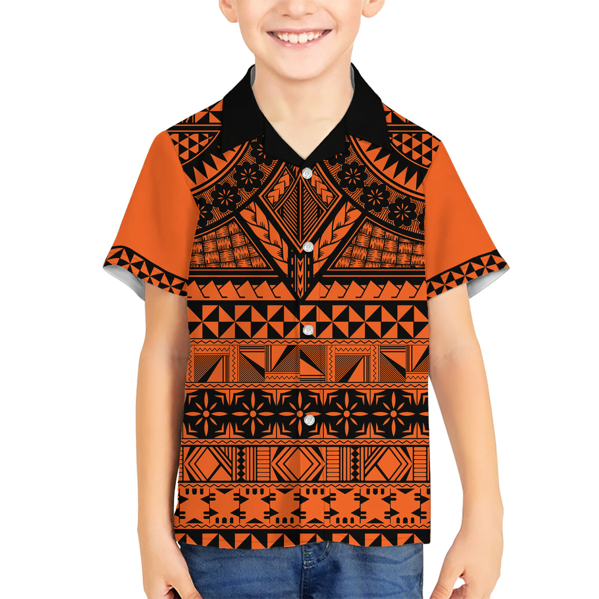 Halo Olaketa Solomon Islands Hawaiian Shirt Melanesian Tribal Pattern Orange Version LT14 - Polynesian Pride