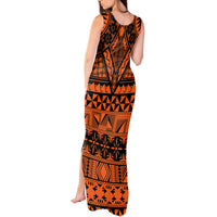 Halo Olaketa Solomon Islands Tank Maxi Dress Melanesian Tribal Pattern Orange Version LT14 - Polynesian Pride