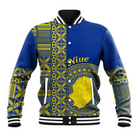 Fakaalofa Lahi Atu Niue Baseball Jacket Niuean Map With Hiapo Pattern Blue Version LT14 Unisex Blue - Polynesian Pride