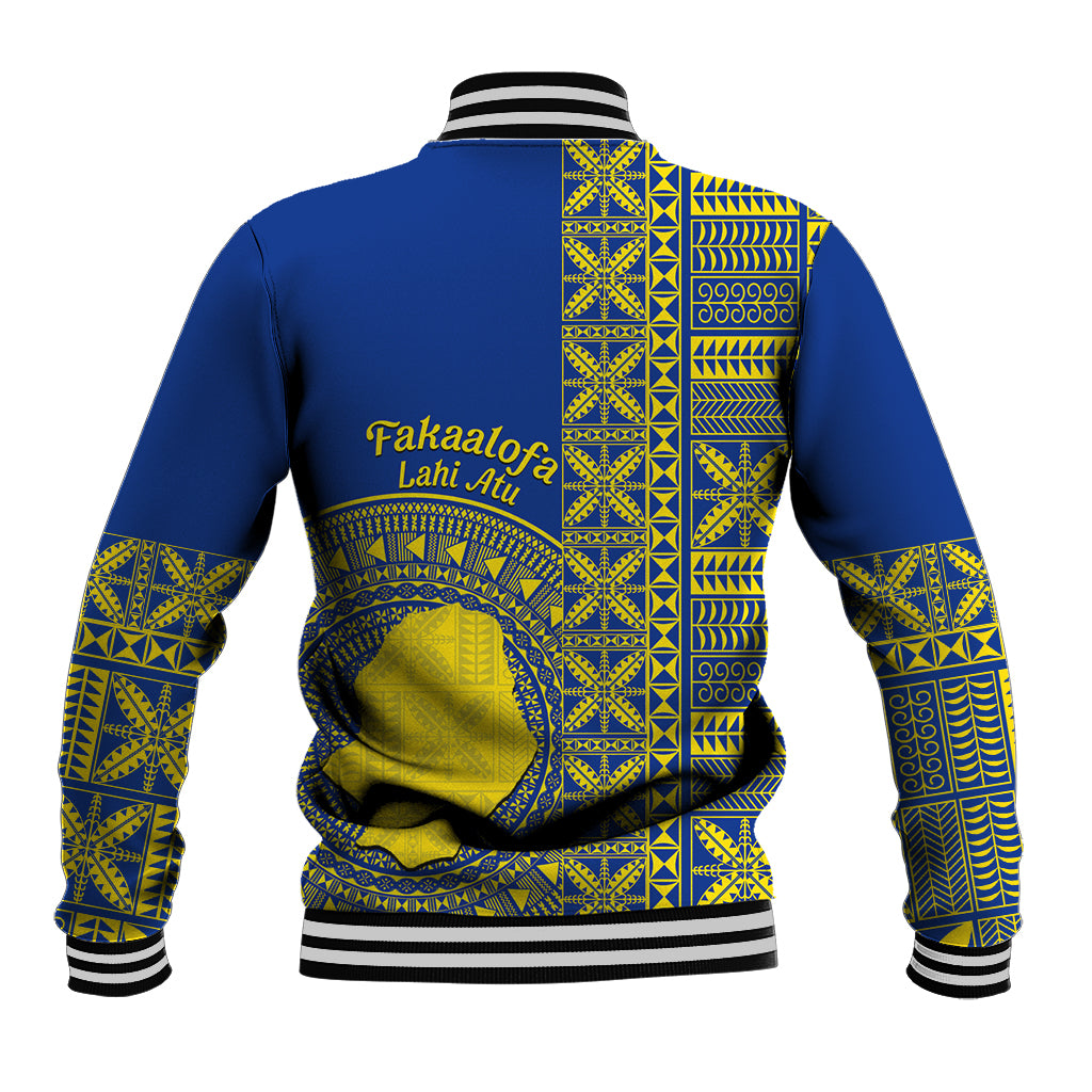 Fakaalofa Lahi Atu Niue Baseball Jacket Niuean Map With Hiapo Pattern Blue Version LT14 - Polynesian Pride