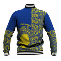Fakaalofa Lahi Atu Niue Baseball Jacket Niuean Map With Hiapo Pattern Blue Version LT14 - Polynesian Pride