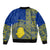 Fakaalofa Lahi Atu Niue Bomber Jacket Niuean Map With Hiapo Pattern Blue Version LT14 - Polynesian Pride