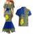 Fakaalofa Lahi Atu Niue Couples Matching Mermaid Dress and Hawaiian Shirt Niuean Map With Hiapo Pattern Blue Version LT14 - Polynesian Pride