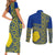 Fakaalofa Lahi Atu Niue Couples Matching Short Sleeve Bodycon Dress and Long Sleeve Button Shirt Niuean Map With Hiapo Pattern Blue Version LT14 - Polynesian Pride