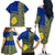 Fakaalofa Lahi Atu Niue Family Matching Off Shoulder Long Sleeve Dress and Hawaiian Shirt Niuean Map With Hiapo Pattern Blue Version LT14 - Polynesian Pride