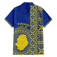 Fakaalofa Lahi Atu Niue Family Matching Off Shoulder Short Dress and Hawaiian Shirt Niuean Map With Hiapo Pattern Blue Version LT14 - Polynesian Pride