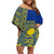 Fakaalofa Lahi Atu Niue Family Matching Off Shoulder Short Dress and Hawaiian Shirt Niuean Map With Hiapo Pattern Blue Version LT14 Mom's Dress Blue - Polynesian Pride