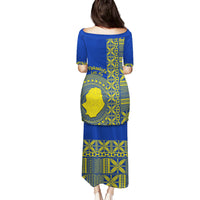 Fakaalofa Lahi Atu Niue Family Matching Puletasi and Hawaiian Shirt Niuean Map With Hiapo Pattern Blue Version LT14 - Polynesian Pride