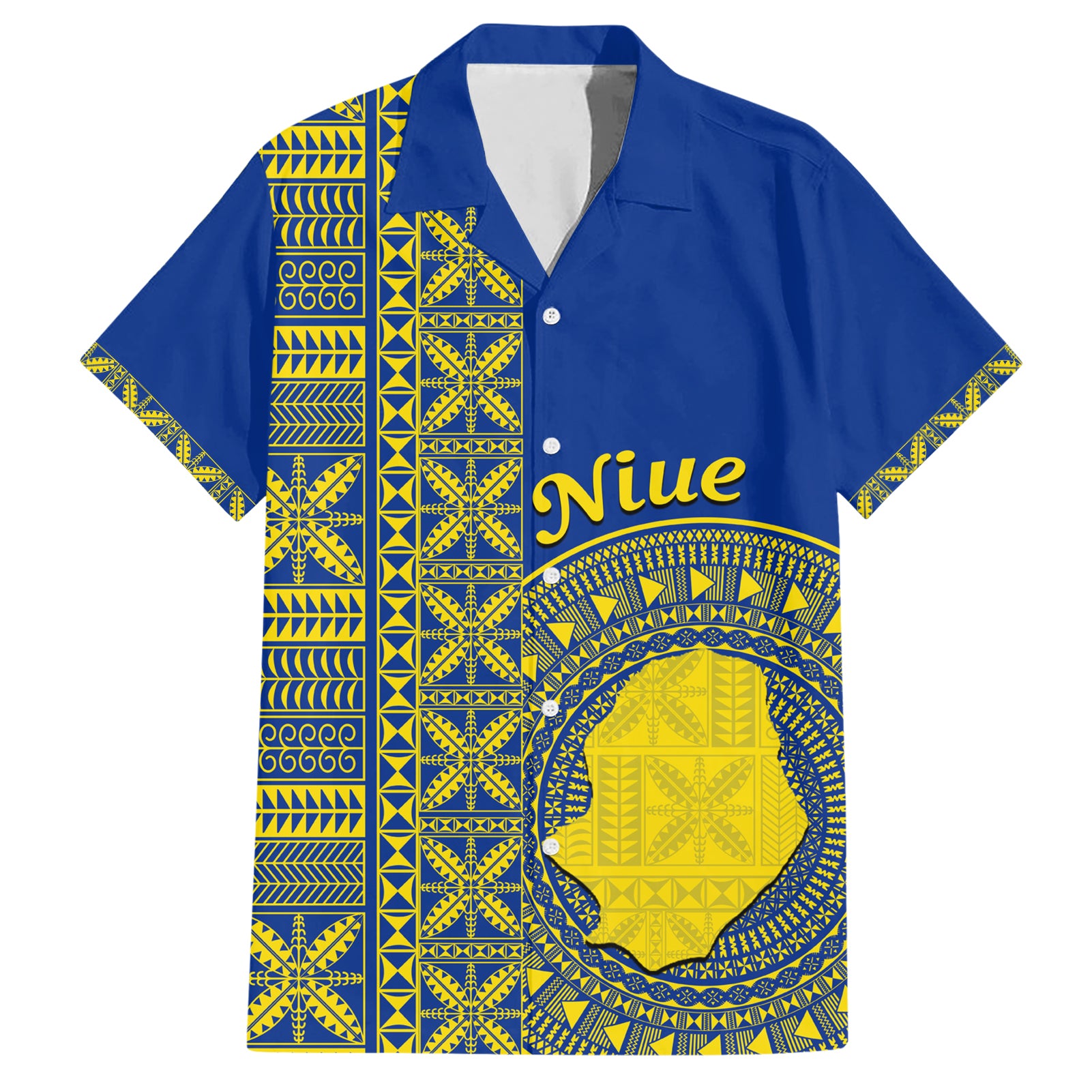 Fakaalofa Lahi Atu Niue Hawaiian Shirt Niuean Map With Hiapo Pattern Blue Version LT14 Blue - Polynesian Pride